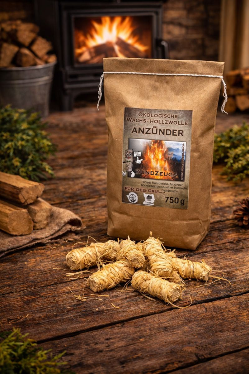 Kraftpapier-Tüte mit Holzwolle Anzünder á 750g