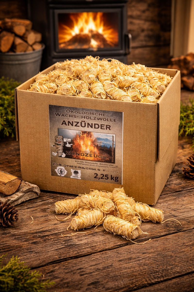 Ein Karton 2,25kg  Randgefüllt mit Holzwolle Anzünder