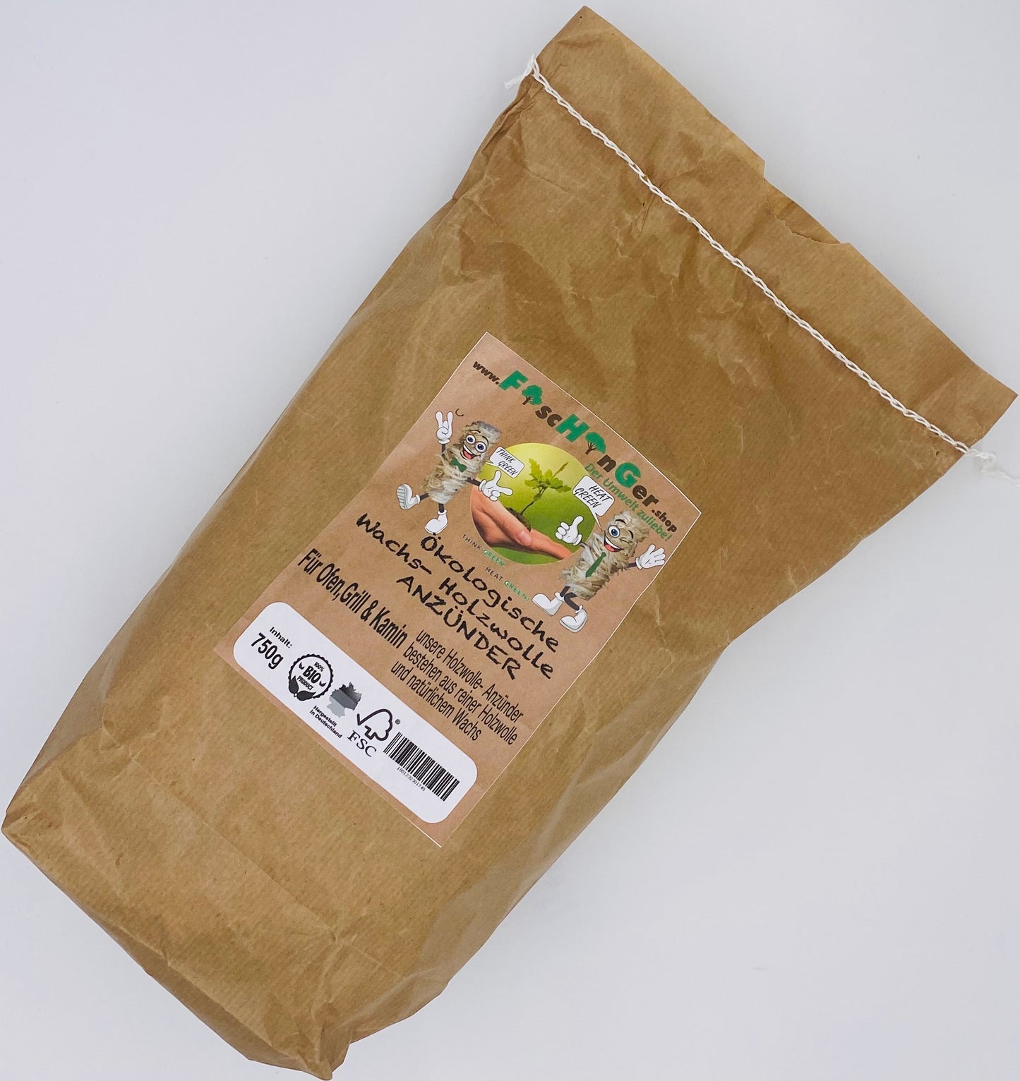 Verpackte Holzwolle-Anzünder von Fischinger.Shop im Kraftpapierbeutel